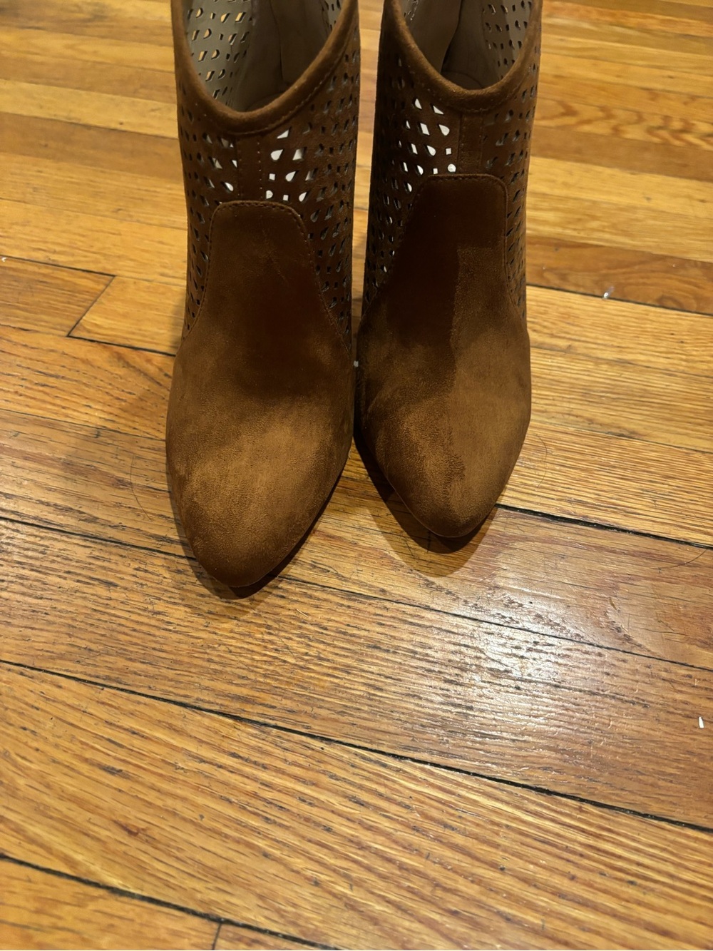 Zara Tan Suede Perforated Ankle Booties
